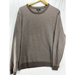 MENS LINCS CREWNECK SWEATER SIZE L COTTON POLYESTER Brown GEOMETRIC